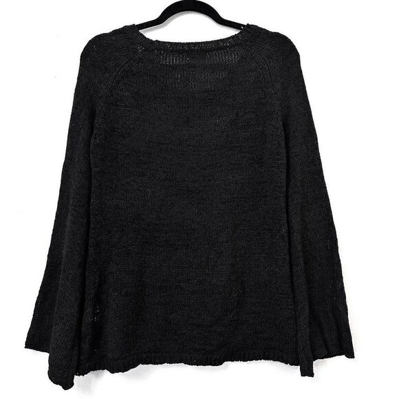 Tobi Cable Knit Round Neck Long Bell Sleeve Pullover Sweater Black Size Medium - Picture 2 of 4